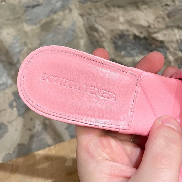 Bottega Veneta Blossom Pink Leather The Rubber Lido Heeled Sandals - Picture 5 of 11